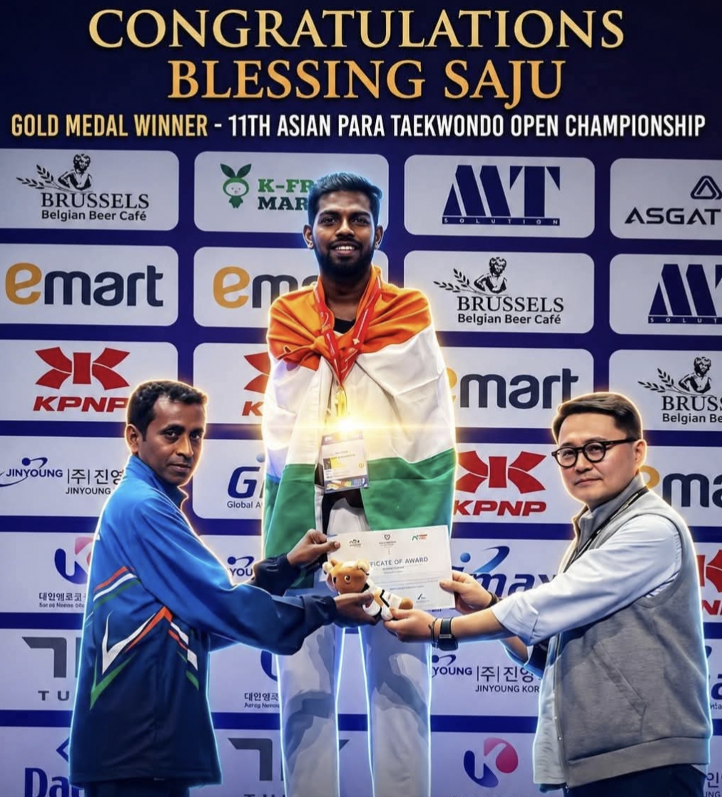 கன்னியாகுமரி மாவட்ட வீரர் சஜூவுக்கு ஆசிய பாரா டேக்வாண்டோ சாம்பியன்ஷிப்பில் தங்கப் பதக்கம்: